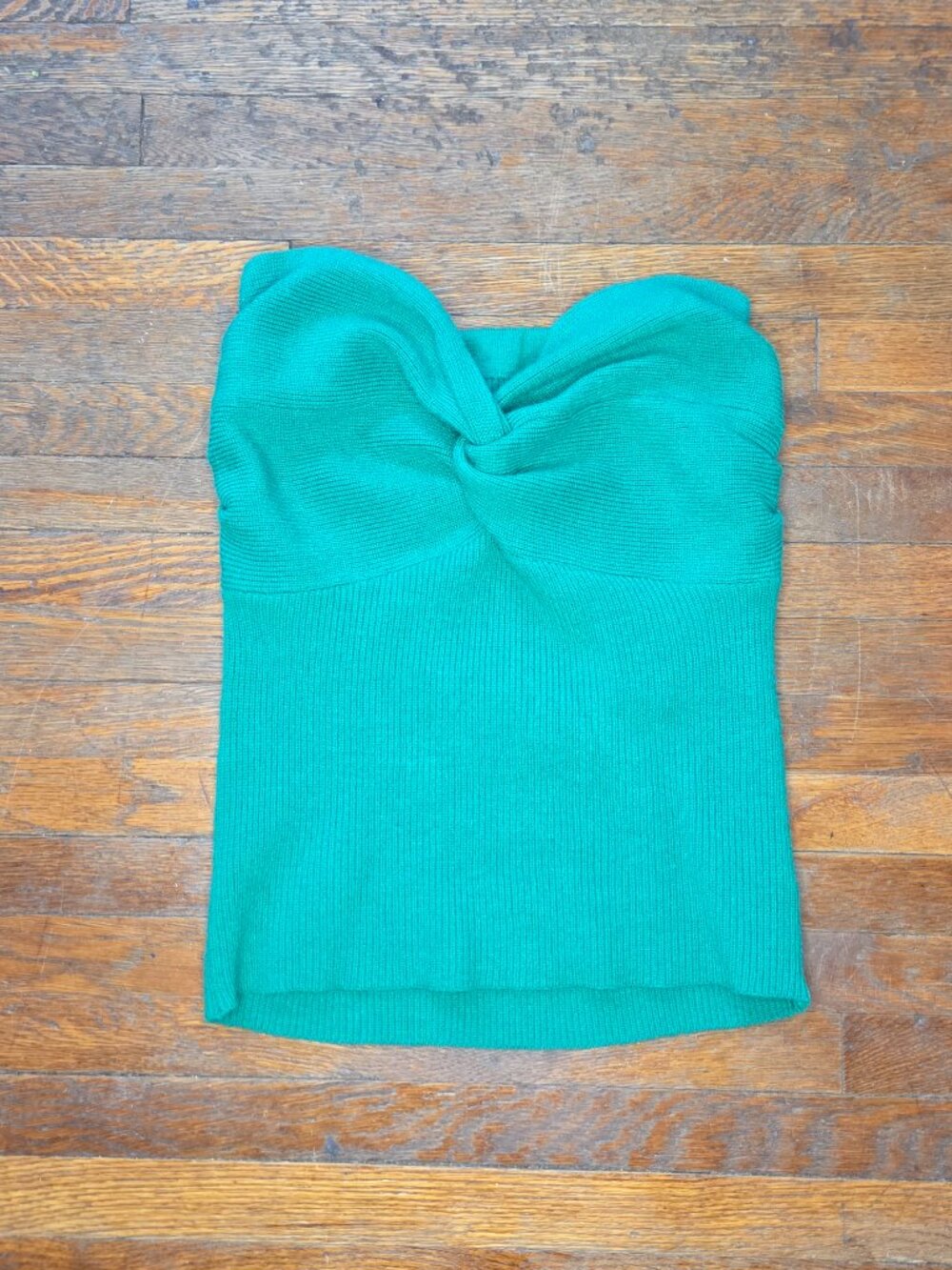 Green Cotton Blend Knit Twist Front Tube Top